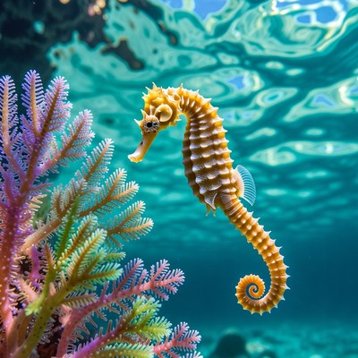 Seahorse swimming near coral reef