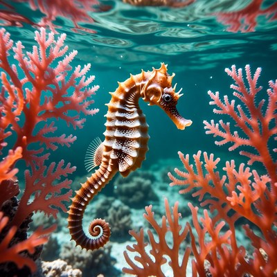 Seahorse swimming near coral reef