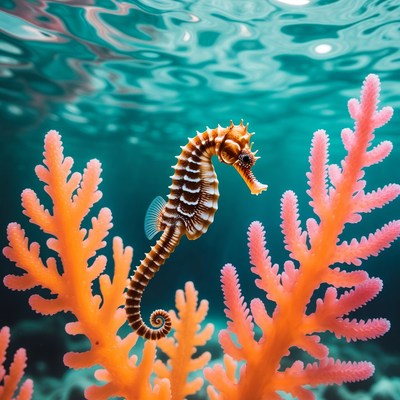 Seahorse swimming near coral reef