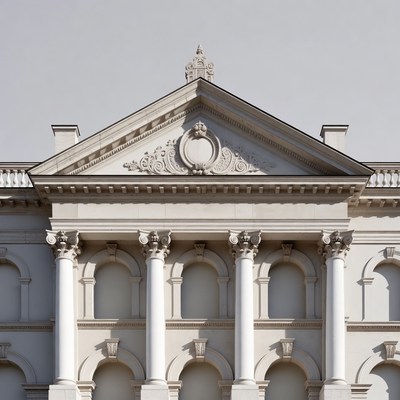 Historic building front view in sunlight
