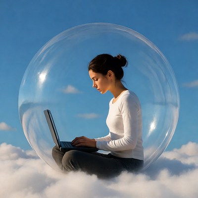 Woman working alone in bubble