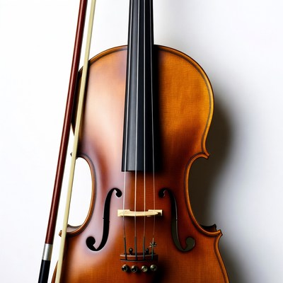 Violin with bow on white background