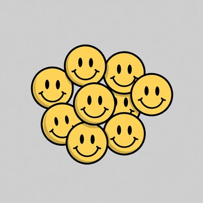 Group of yellow smiley faces on gray background