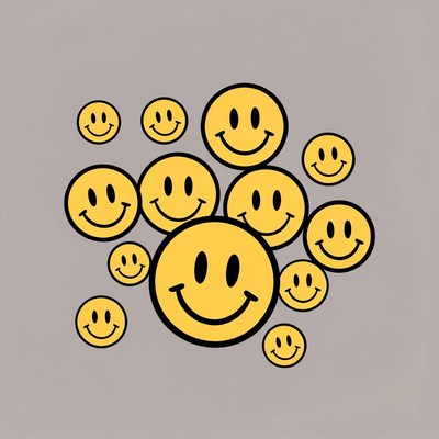 Happy faces in yellow circles