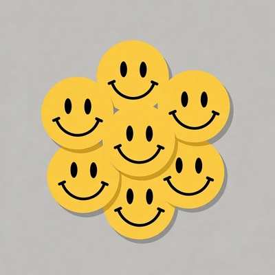 Group of smiley faces on gray