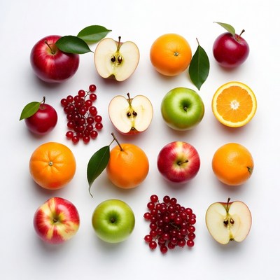 Colorful fruit arrangement on white background