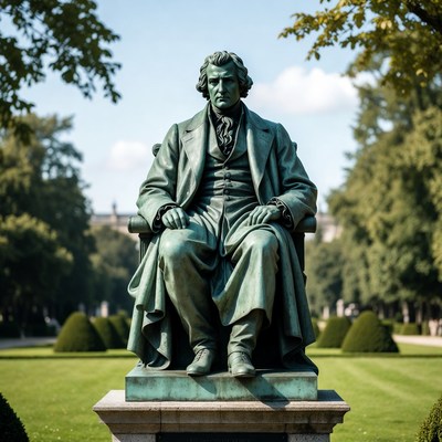 Statue of seated man in park