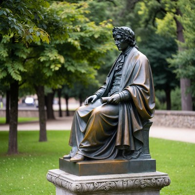 Statue of a seated figure in park