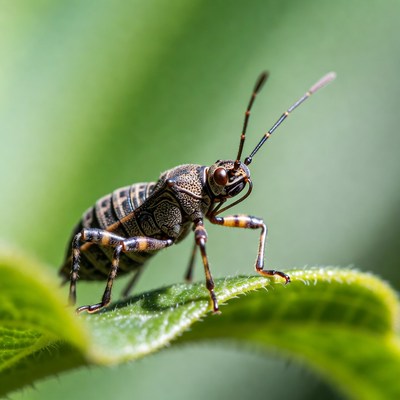 Bug on green leaf in daylight