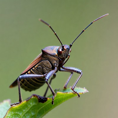 Close view of a brown insect on a leaf