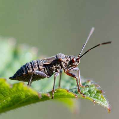 Insect on green leaf in nature