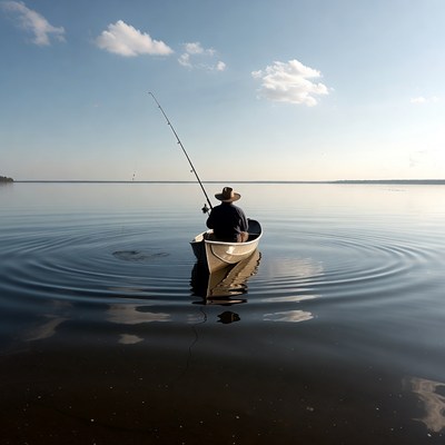Man fishing in calm water