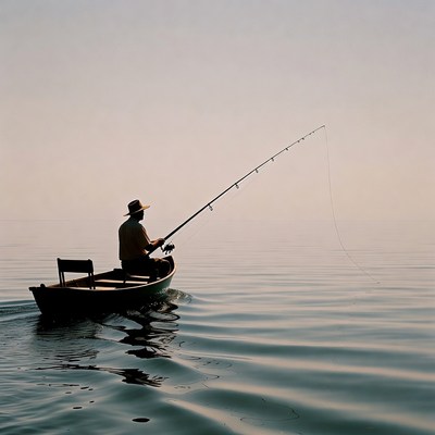Man fishing on calm water