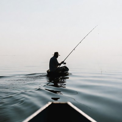 Fishing in early morning fog