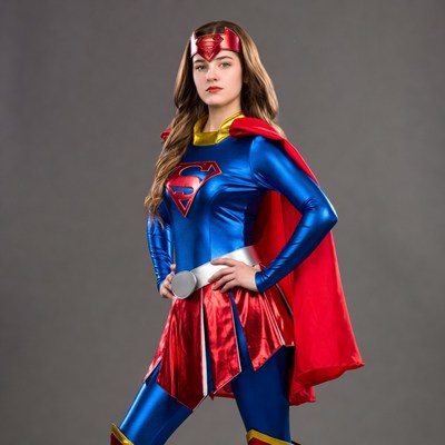 Young hero poses in costume