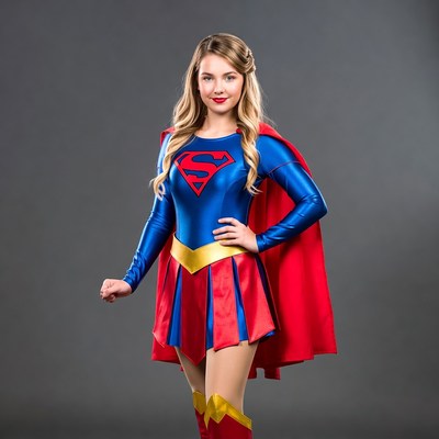 Superhero character in costume poses