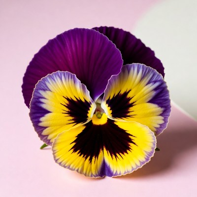 Colorful pansy flower on pink background
