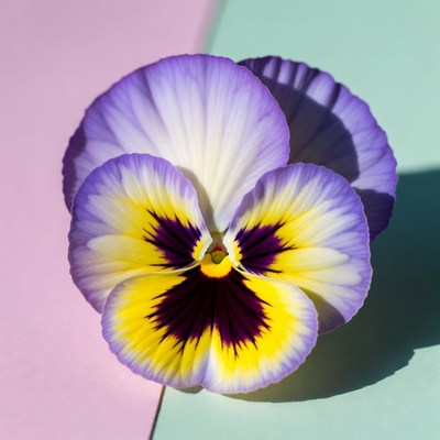 Bright pansy on pastel background