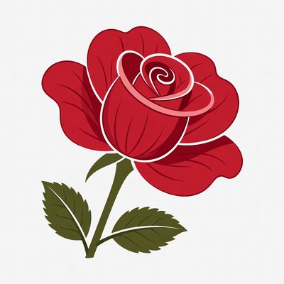 Bright red rose with green leaves