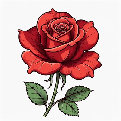 Red rose with detailed petals and leaves