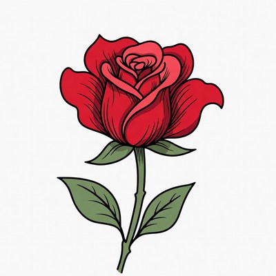 Red rose with green leaves design