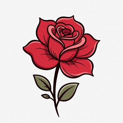 Red rose with green leaves in design