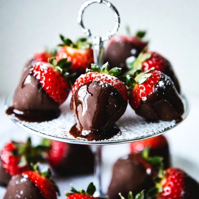 Chocolate dipped strawberries on a stand