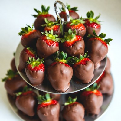 Chocolate dipped strawberries on display