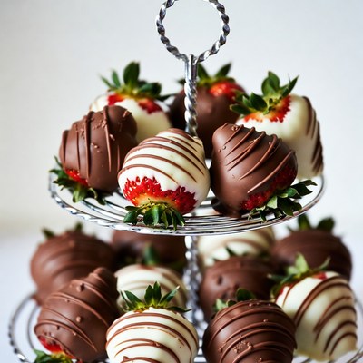 Chocolate covered strawberries on display