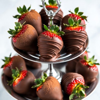 Chocolate dipped strawberries on a stand
