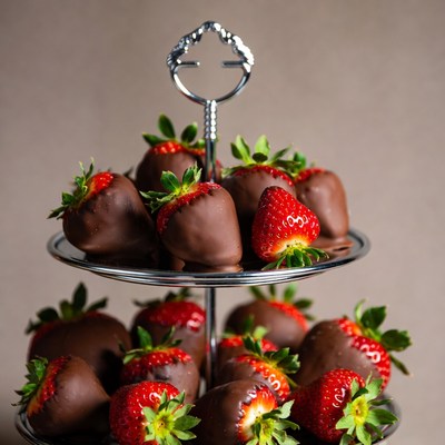 Chocolate covered strawberries on a stand