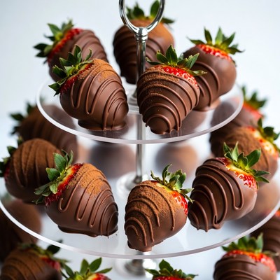Chocolate dipped strawberries on display