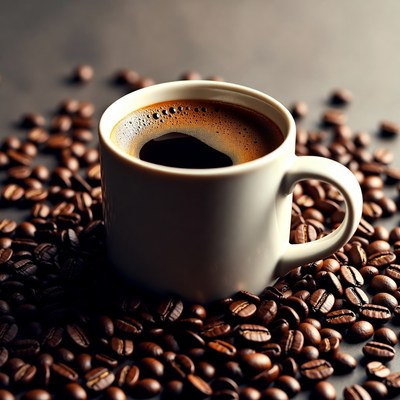 Coffee cup with beans around