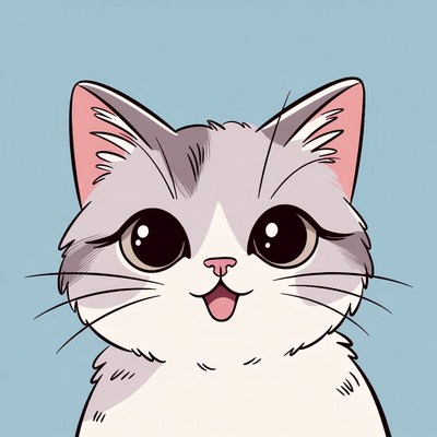 Cute cartoon cat with big eyes