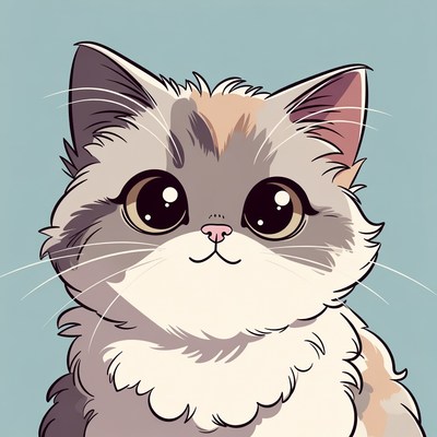 Cute cartoon cat with big eyes