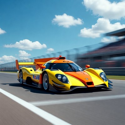 Race car on a track in bright sunlight
