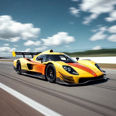 Racing car speeds on track