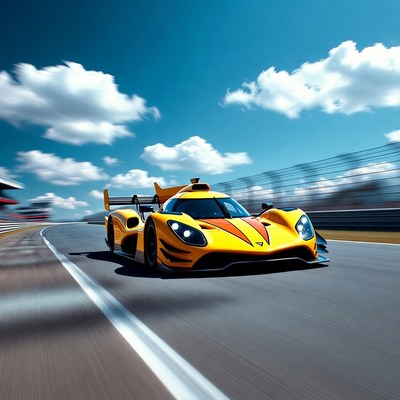 Race car speeding on track during day