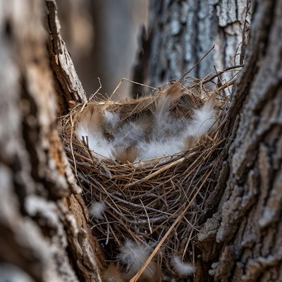 Bird nest in tree branch