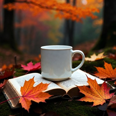 Cozy drink and leaves in autumn