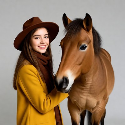 Girl with horse in studio setting