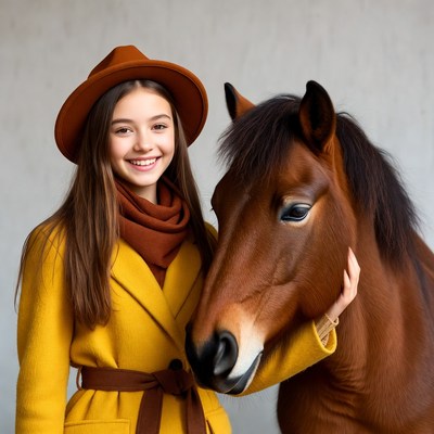 Girl with horse in studio setting