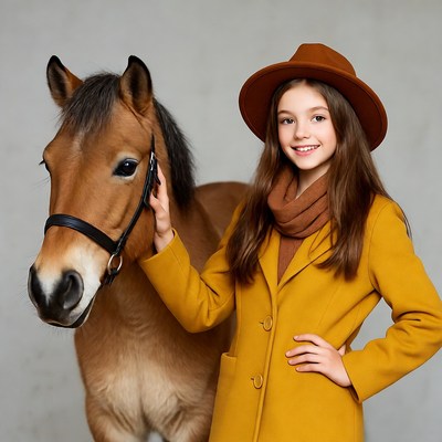 Girl with horse in studio setting