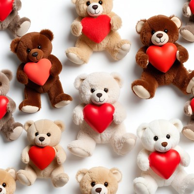 Soft toys with hearts on display