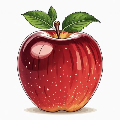Red apple with green leaves on top