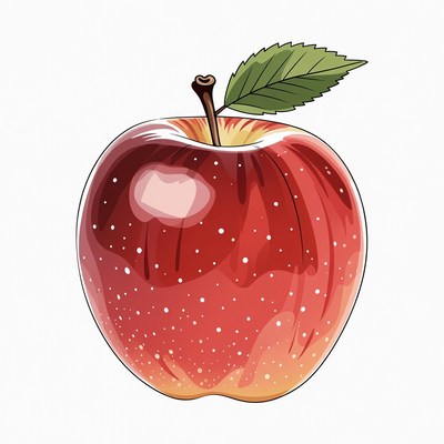 Red apple with green leaf on white background