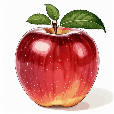 Fresh red apple with green leaves