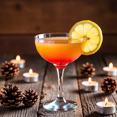 Colorful cocktail on wooden table with candles