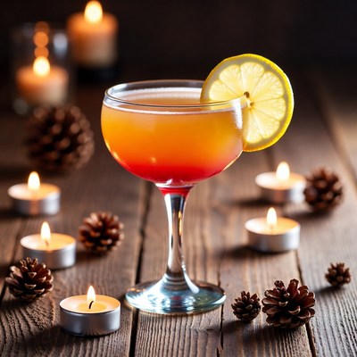 Colorful drink with candles and pinecones