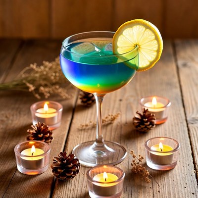 Colorful drink with candles at evening